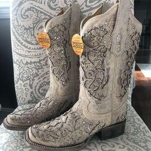 NWT Glitter White Corral Cowgirl boots